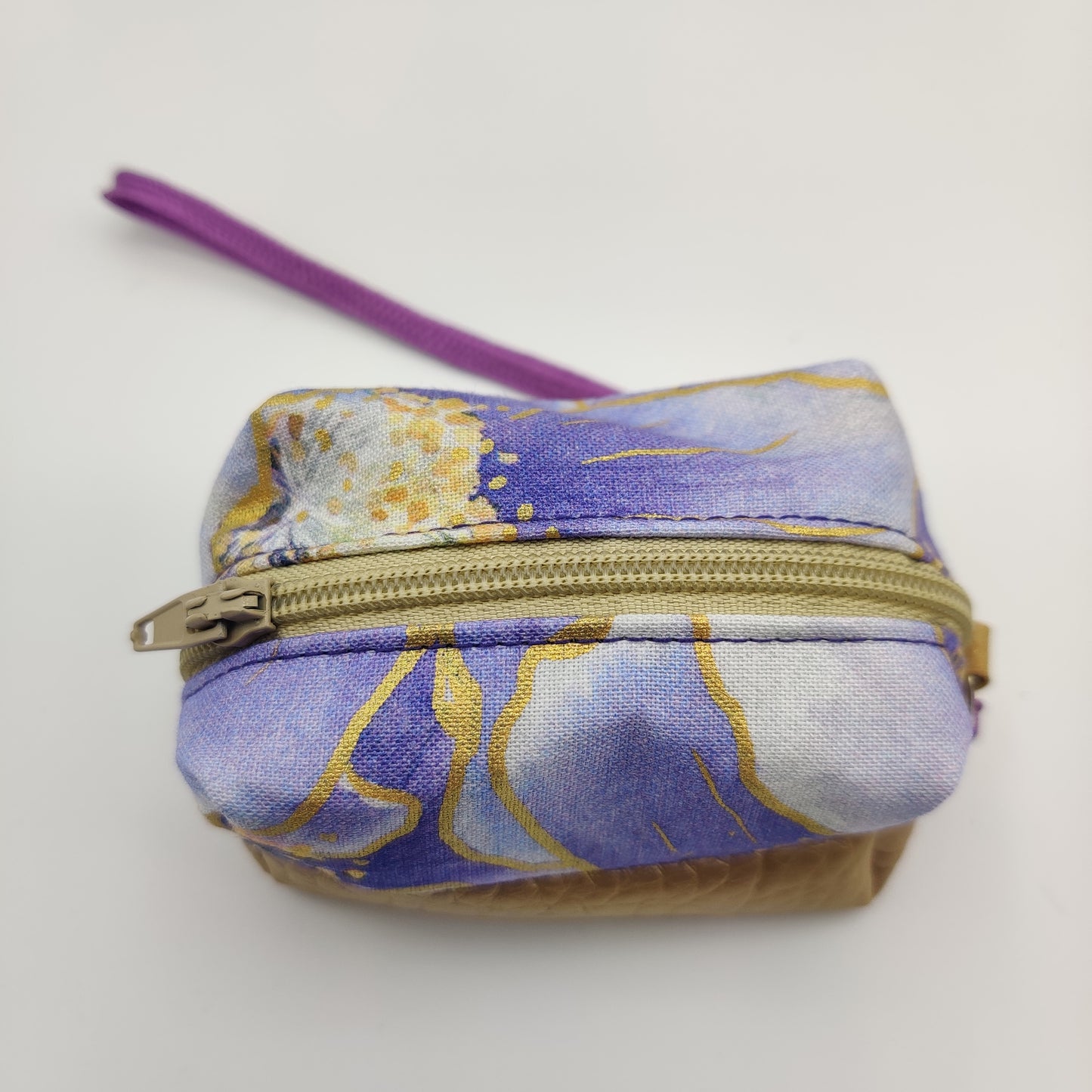 Mini Zippered Boxy Pouch - Purple Floral with Metallic Gold