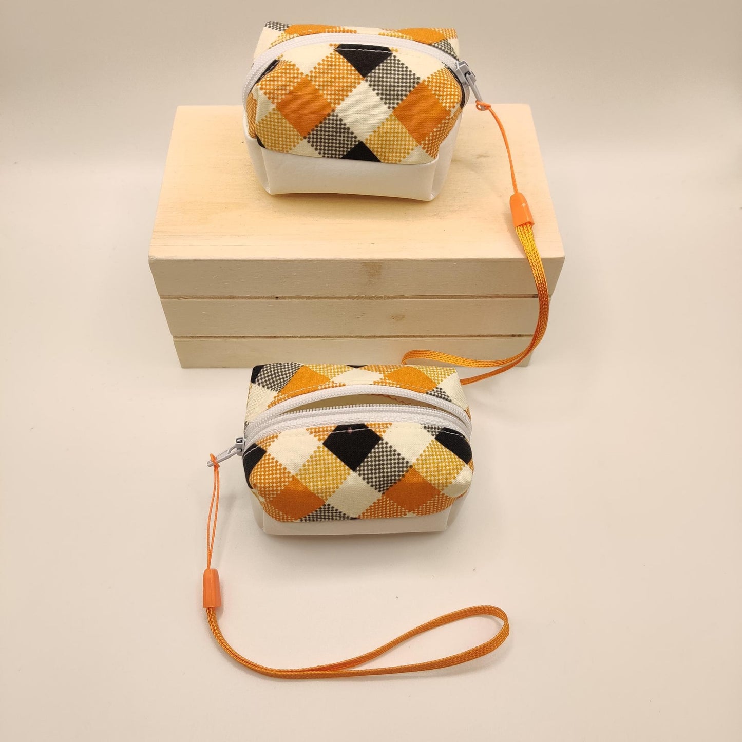Mini Zippered Boxy Pouch - Orange Buffalo Check