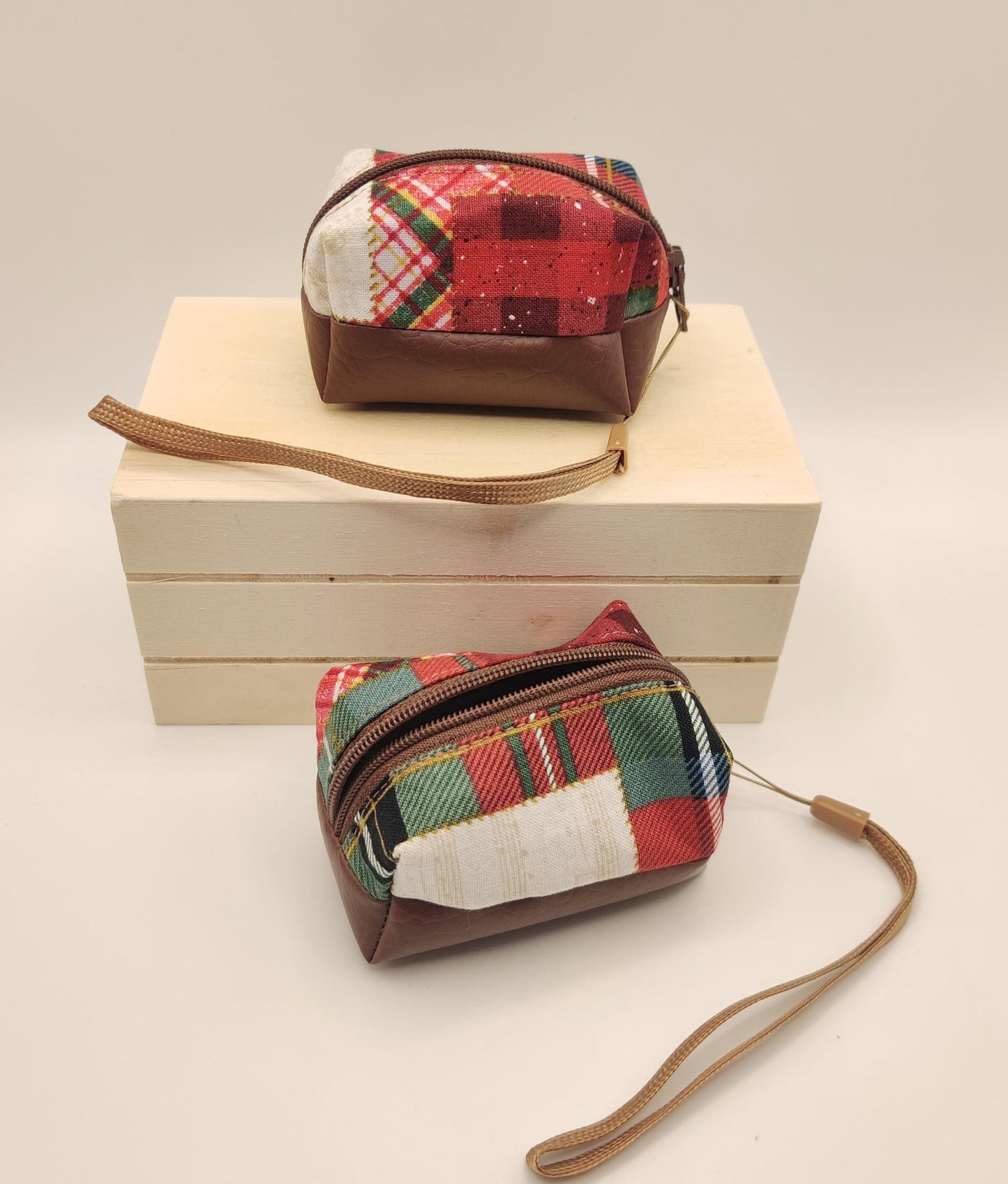 Mini Zippered Boxy Pouch - Christmas Plaid