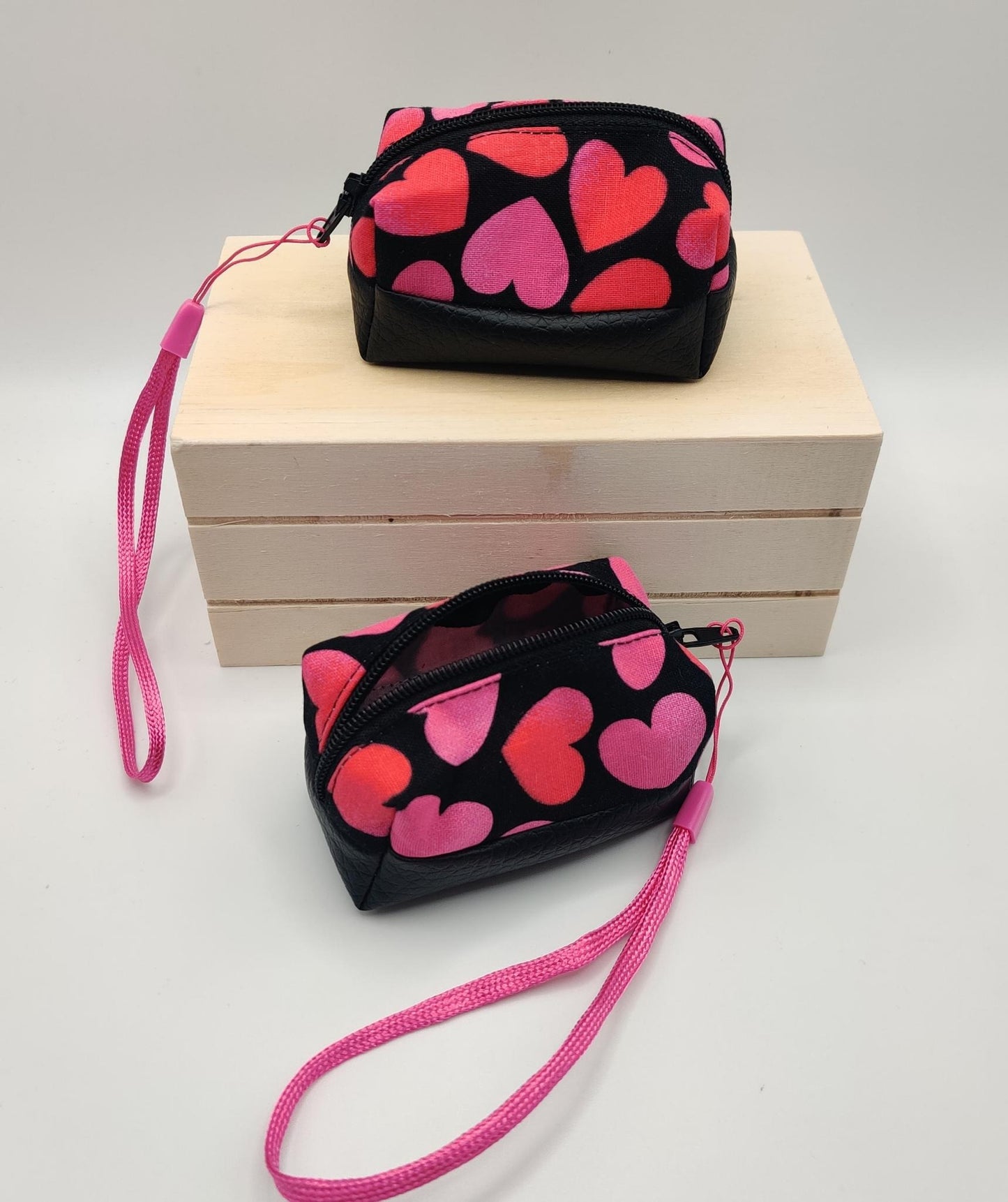 Mini Zippered Boxy Pouch - Pink Hearts