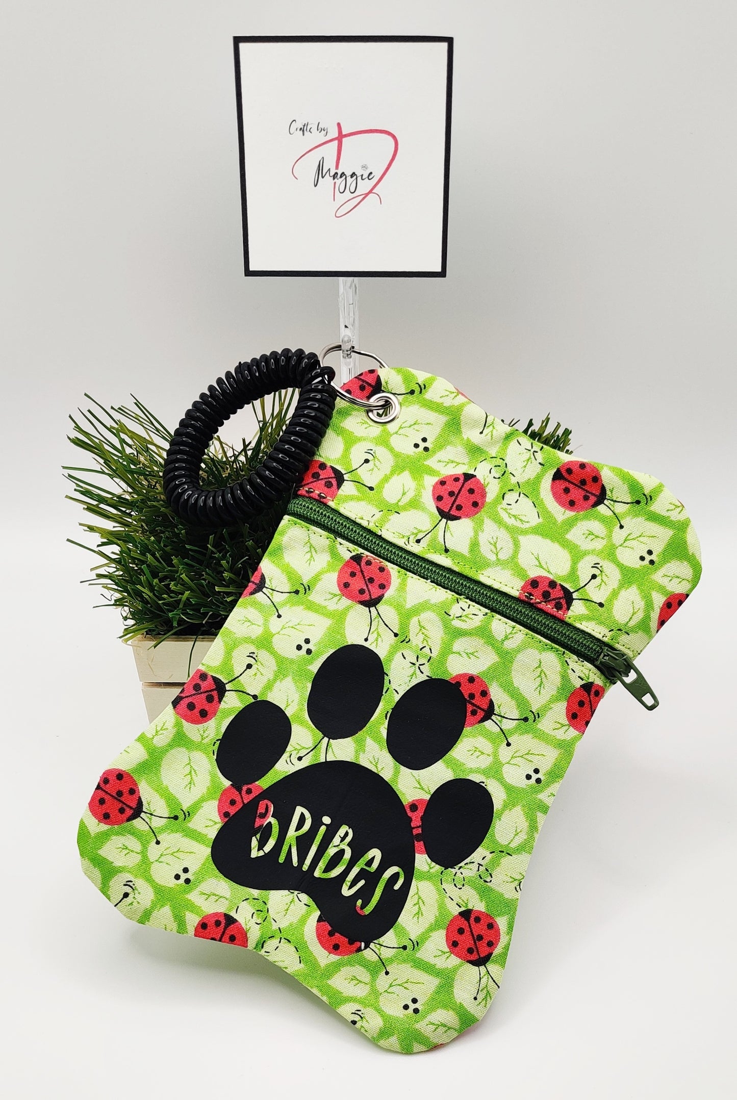 Lady Bug Dog Treat Bag Green Zipper