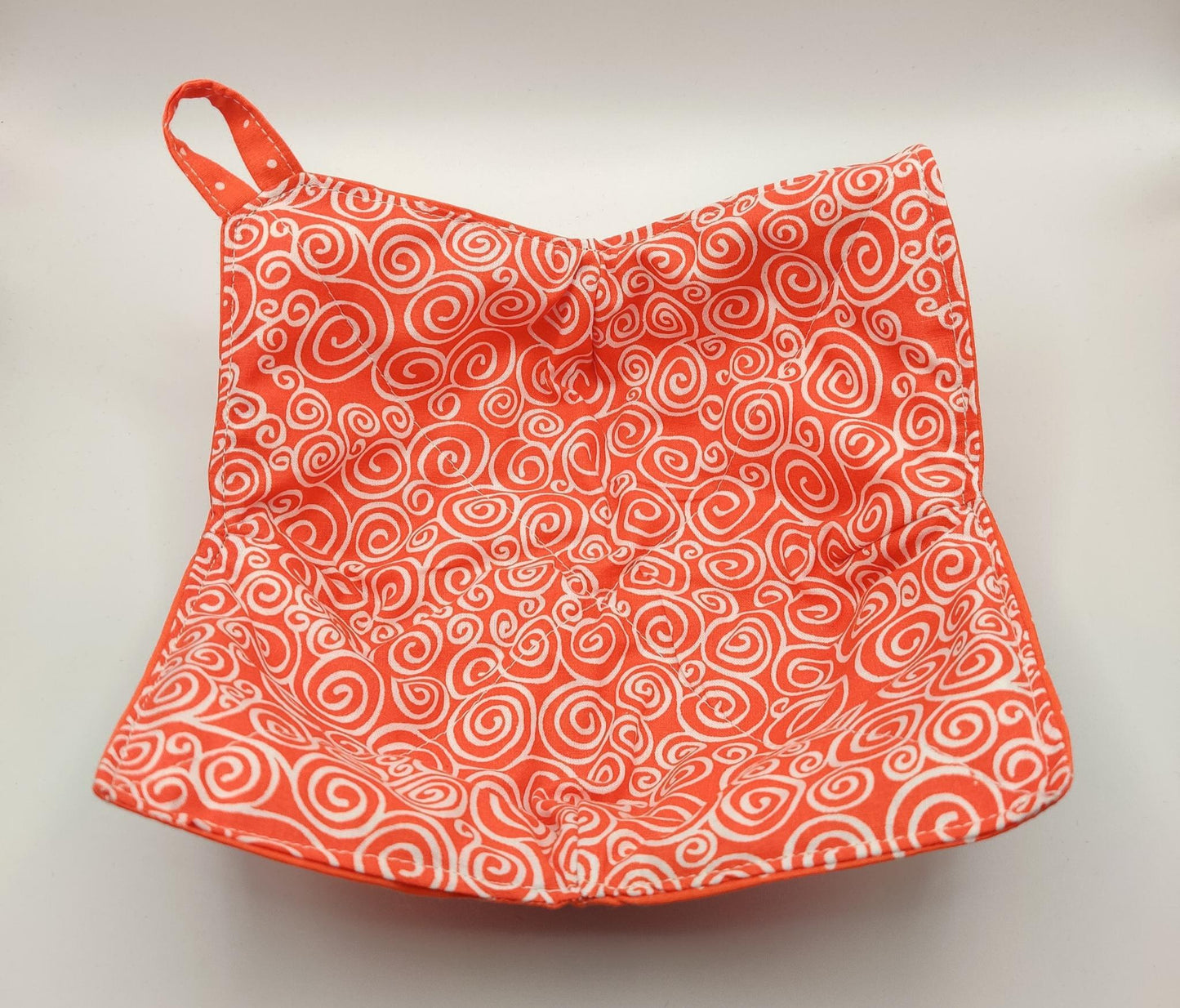 Microwaveable Bowl Cozy  - Bright Orange Swirl and Polka Dots