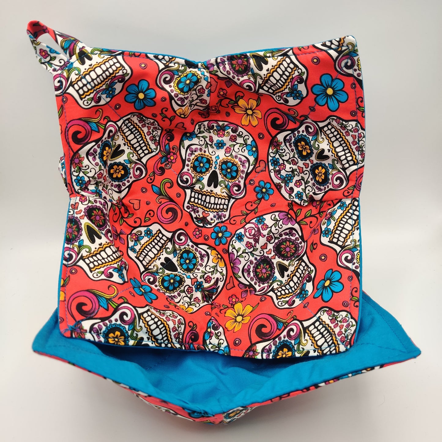 Microwaveable Bowl Cozy  - Sugar Skulls on Red