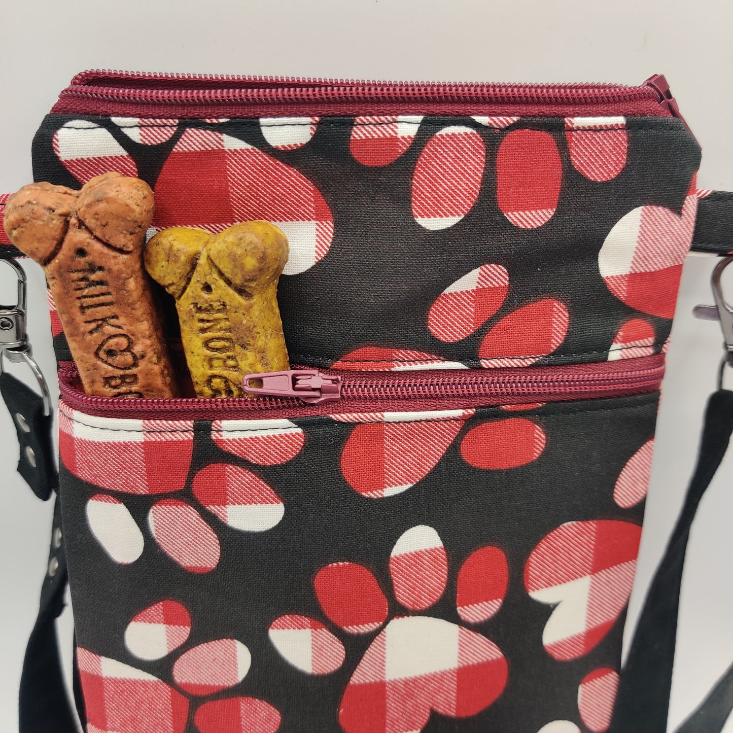 Crossbody Dog Walk Bag - Red Check Paws