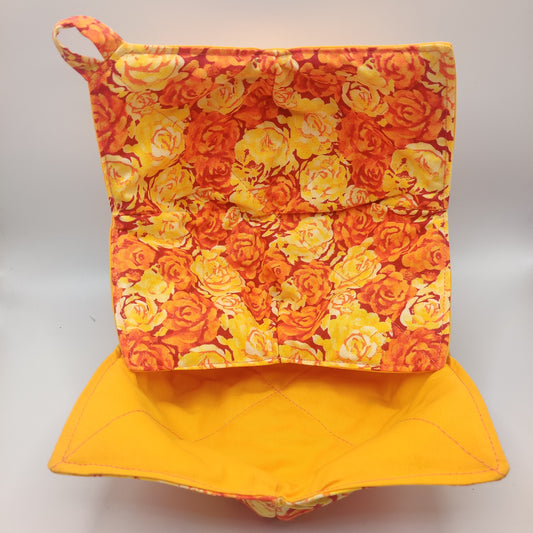 Microwaveable Bowl Cozy  -  Orange Rosie Posie