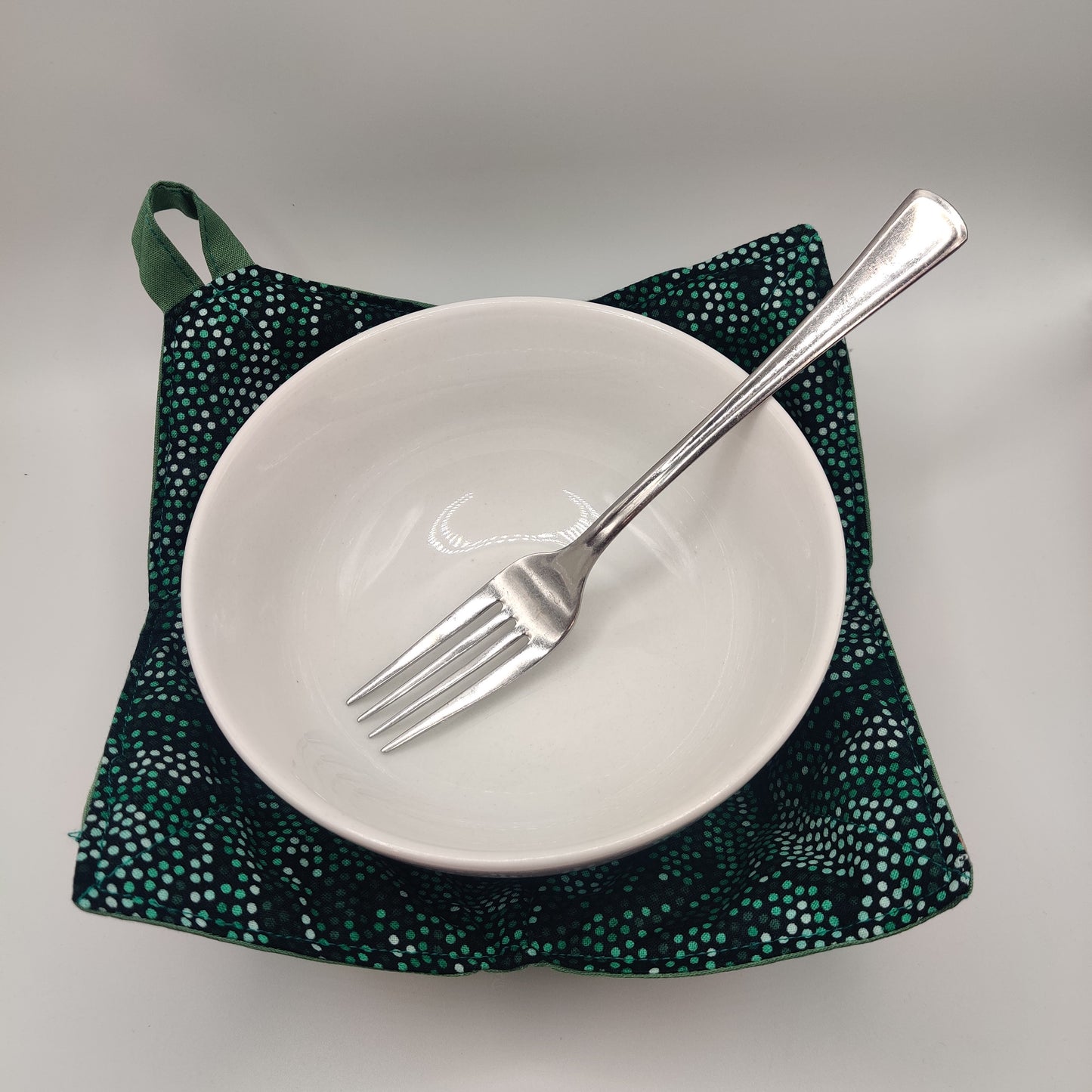 Microwaveable Bowl Cozy  -  Green Mosaic Swirl Dots