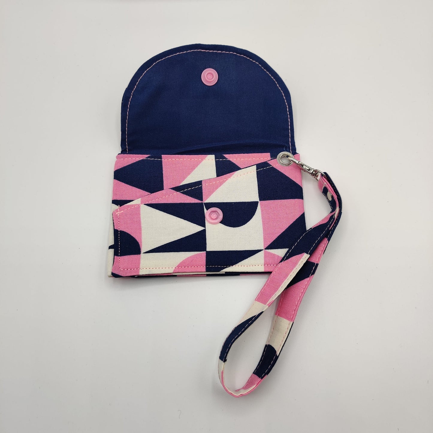 Snap Wallet with Wristlet - Pink and Blue Retro