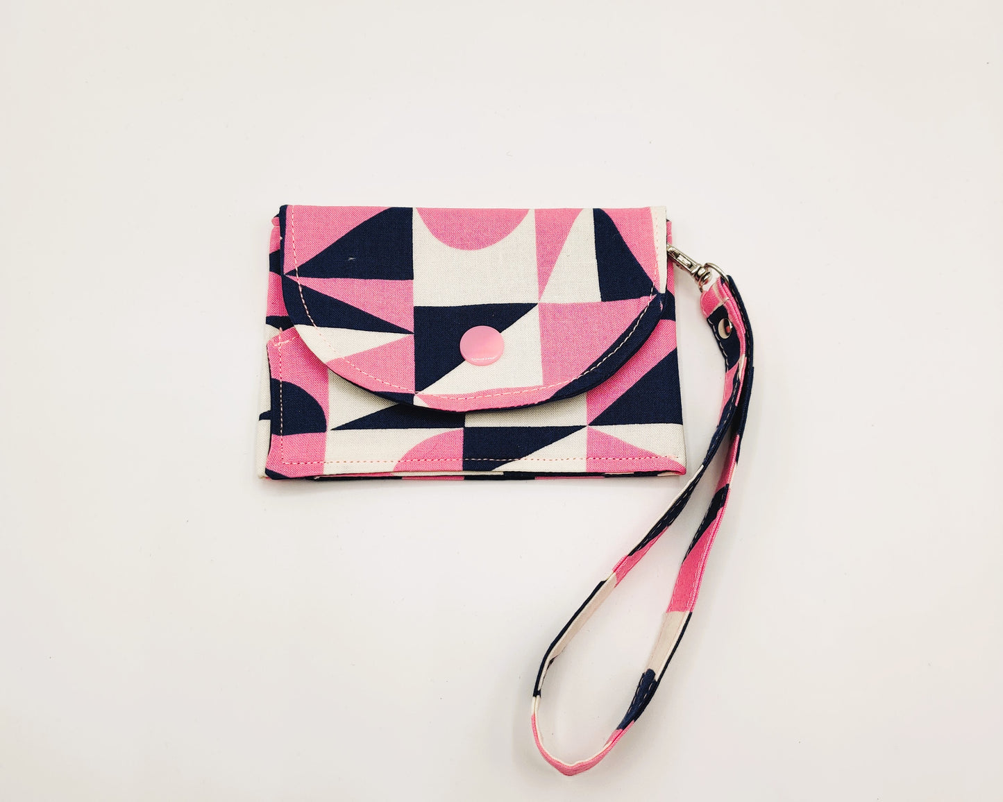 Snap Wallet with Wristlet - Pink and Blue Retro