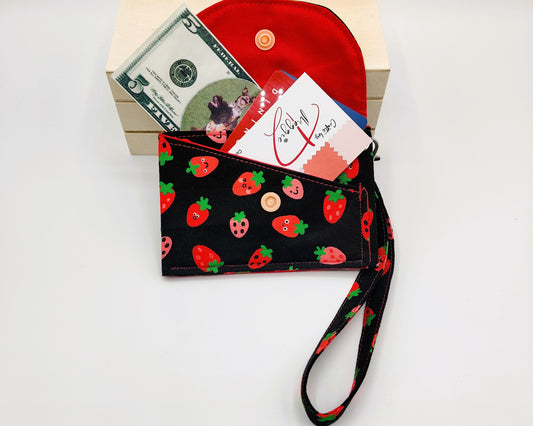 Snap Wallet with Wristlet - Smiling Strawberries