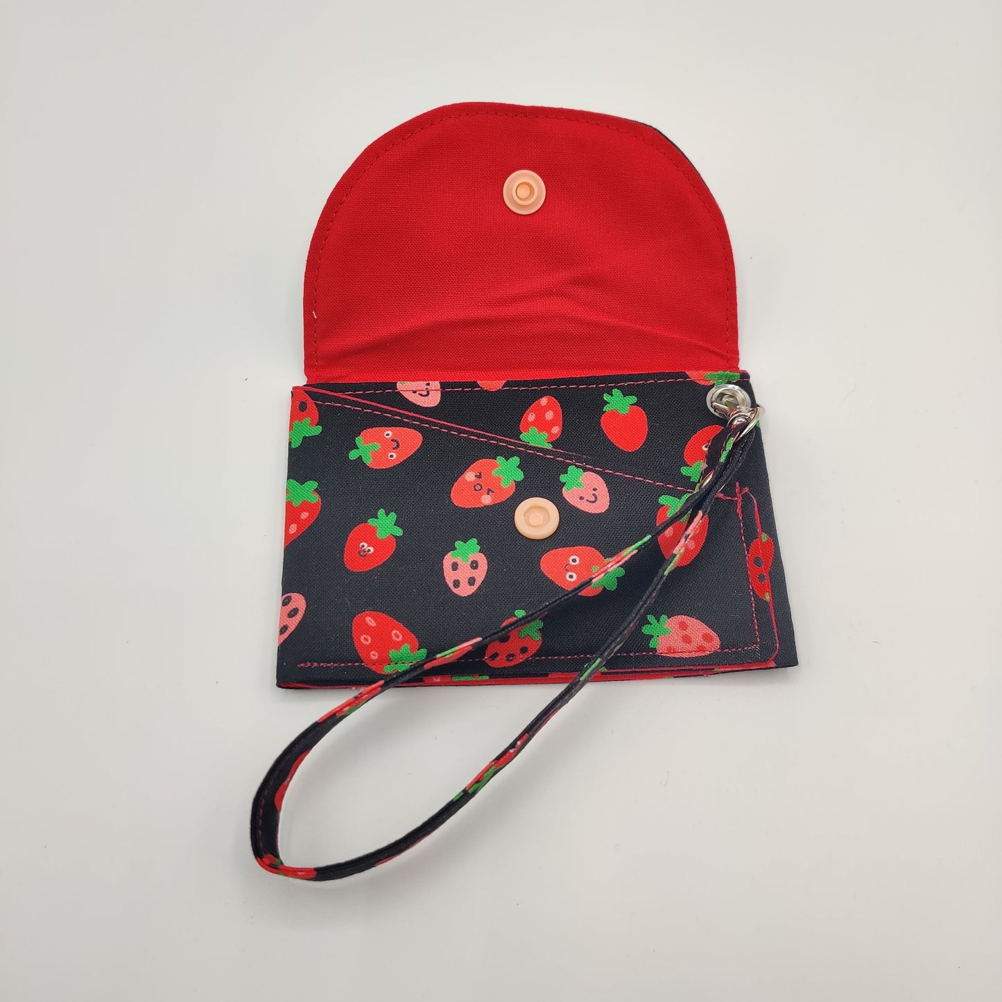 Snap Wallet with Wristlet - Smiling Strawberries