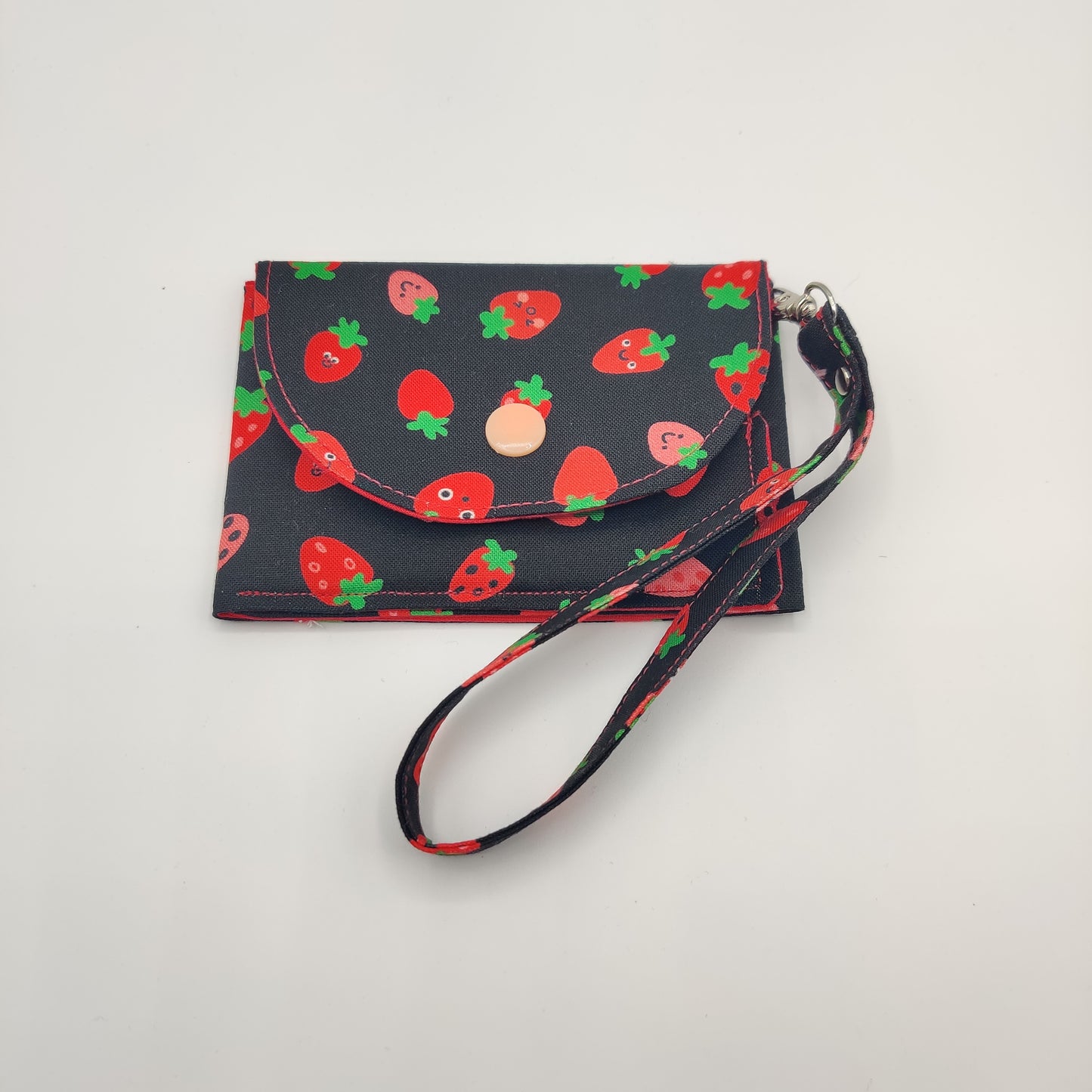 Snap Wallet with Wristlet - Smiling Strawberries