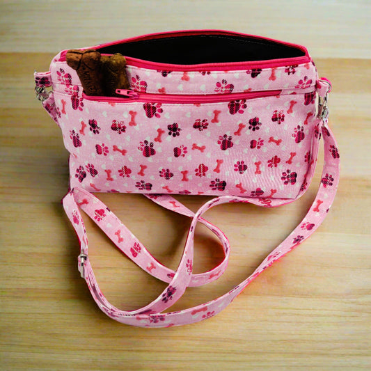 Crossbody Dog Walk Bag - Pink Paws