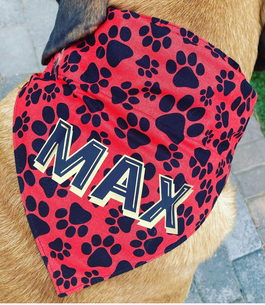 Black Paws on Red Pet Bandana