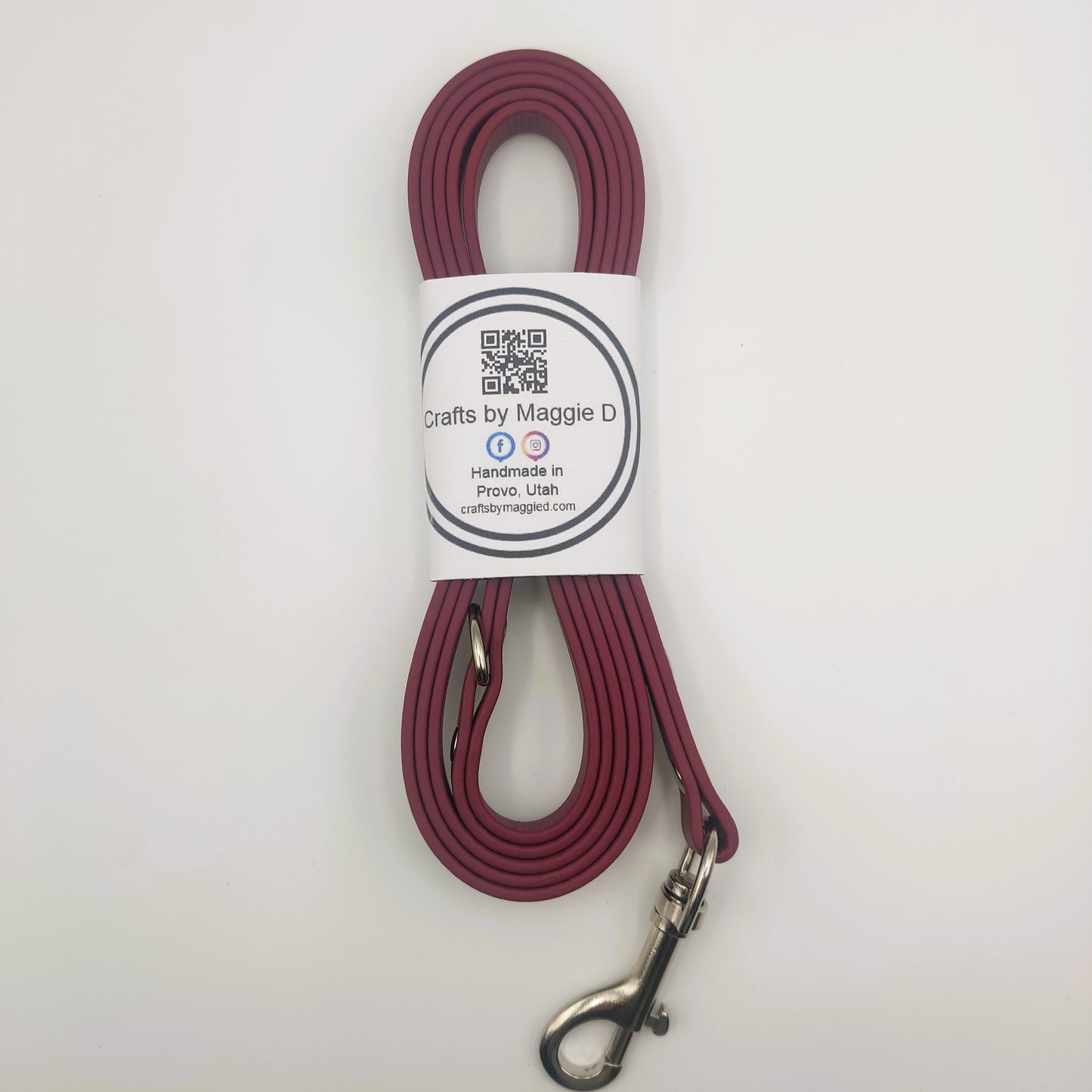 Wine BioThane dog leash with silver hardware