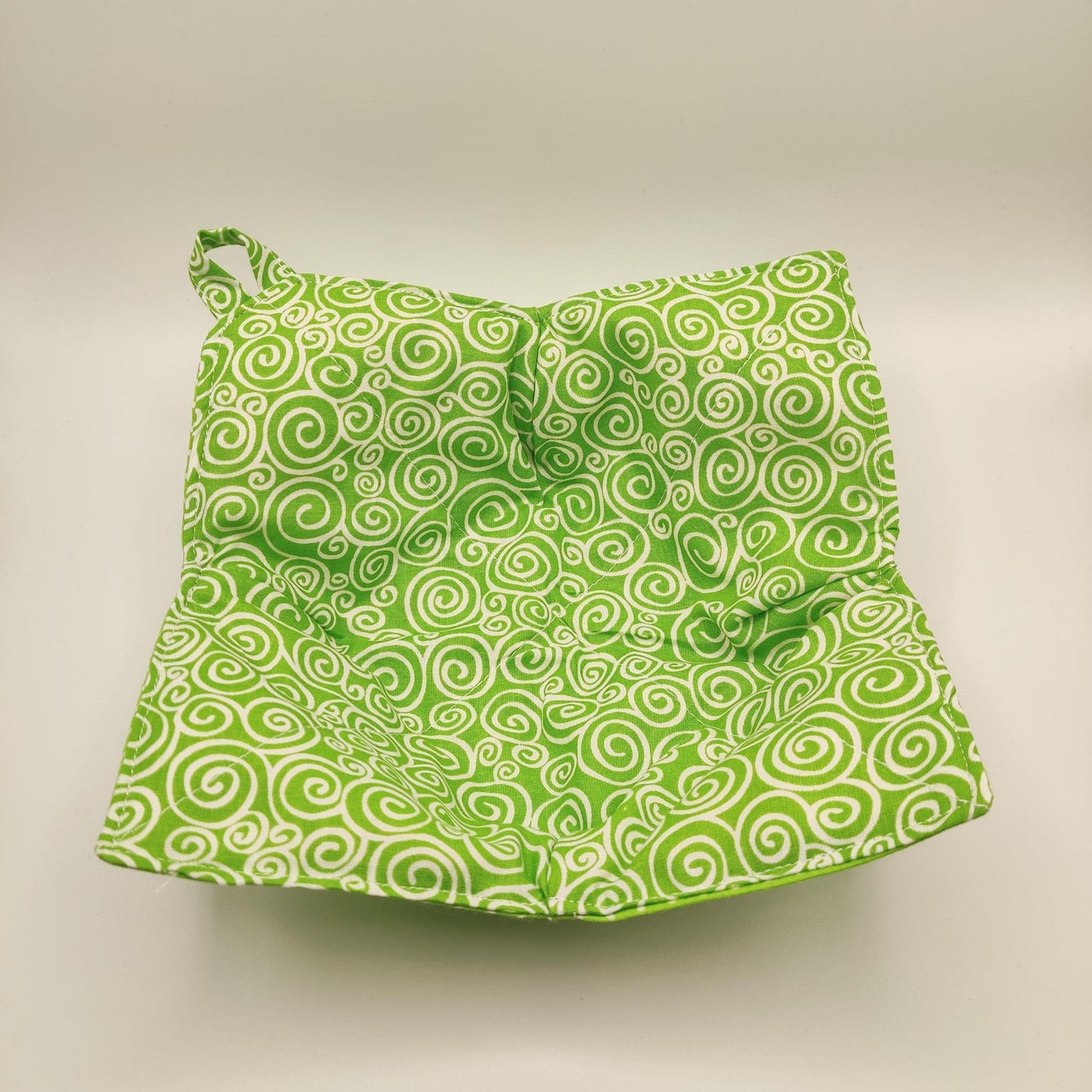 Microwaveable Bowl Cozy  - Bright Green Swirl and Polka Dots