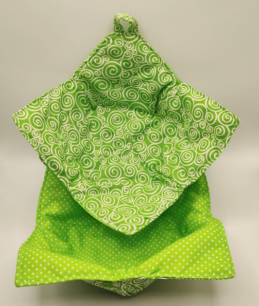 Microwaveable Bowl Cozy  - Bright Green Swirl and Polka Dots