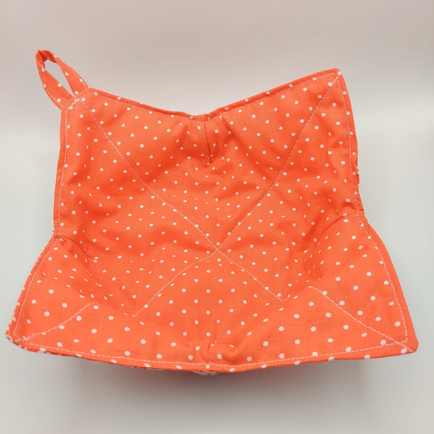 Microwaveable Bowl Cozy  - Bright Orange Swirl and Polka Dots