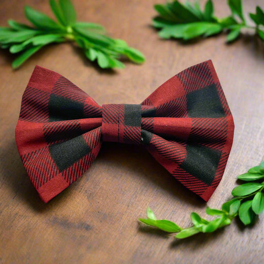 Red and Black Check Collar Bow Tie