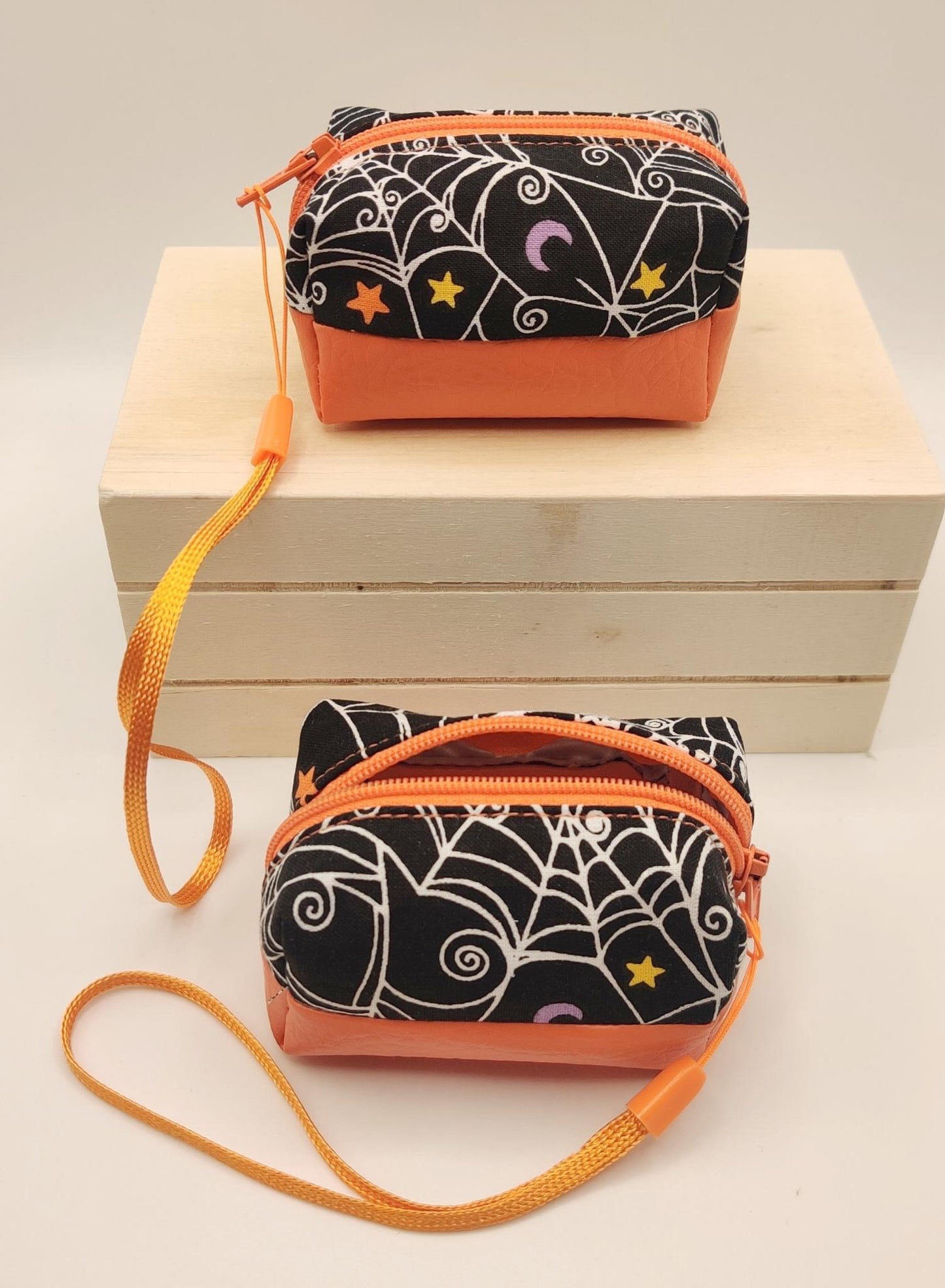 Mini Zippered Boxy Pouch - Spider Webs