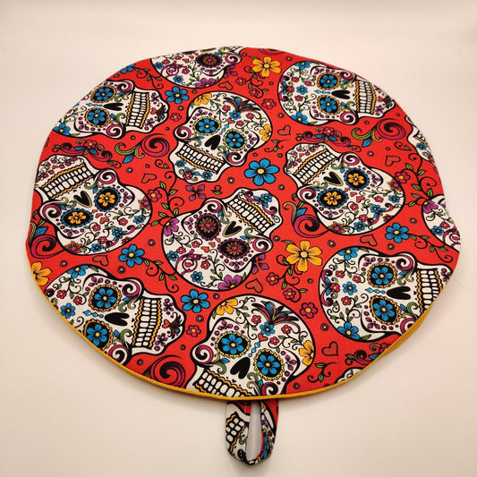 Sugar Skulls on Red Microwaveable Tortilla Warmer