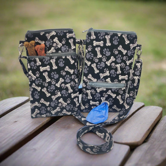 Crossbody Dog Walk Bag - Black Paws and Bones