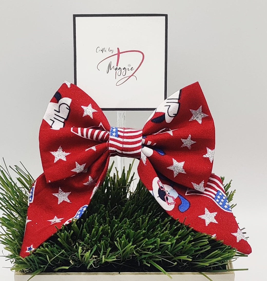 Red 4th of July Dogs Sailor Bow Collar Accessory