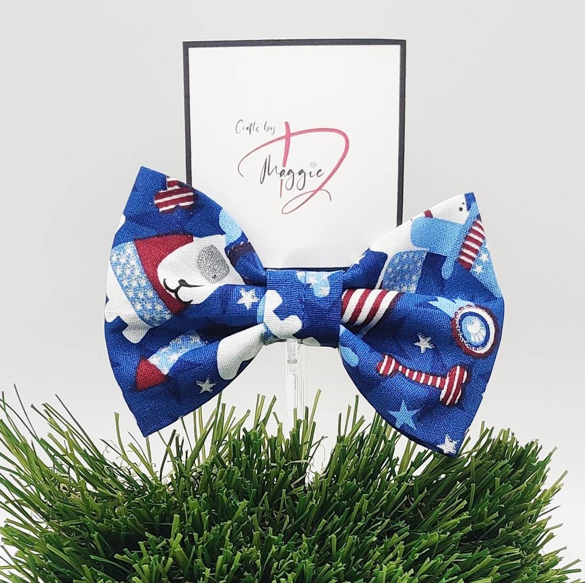 Blue 4th of July Dogs Collar Bow